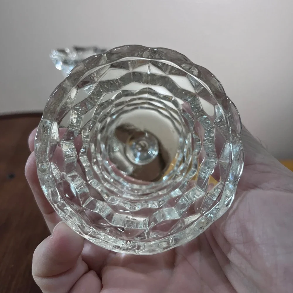 Vtg HOMCO Cubist Candlestick Holders Clear Pressed Glass Set of 2 MCM Decor